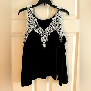 White lace and black knit cold shoulder top medium
